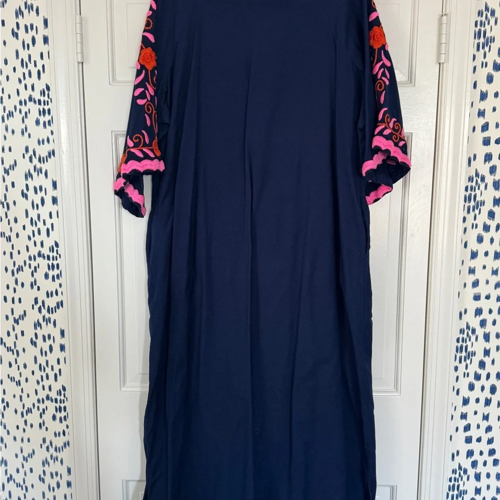 Frances Valentine Navy maxi dress with Pink and red Embroidery- worn once. - Picture 5 of 6